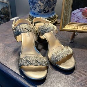 Alex Marie~in soft gold 
Devah Braided Rope Block Heel Sandals
